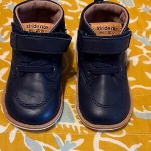 Stride Rite Navy Leather Hook-and-Loop Baby Walker Shoes